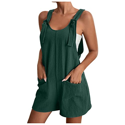 AOREUGL women sales today clearance clothes Casual Rompers For Women Adjustable Tie Knot Straps Short Overalls Plus Size Jumpsuits Travel Vacation Outfits 2025 Army Green short overalls women 4X