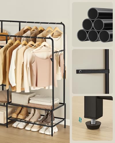 SONGMICS HSR183B01 wieszak na ubrania, otwarta szafa na ubrania, 9 półek, metalowa rama, drążek na ubrania, do sypialni, salonu, przedpokoju, czarny
