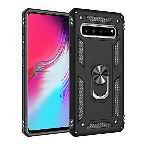 Cavor for Samsung Galaxy S10 5G Case (5.8") TPU Case PC Bumper 360° Rotation Ring Holder Kickstand Back Cover [Work with Magnetic Car Mount] Shockproof Protective Cover-Black