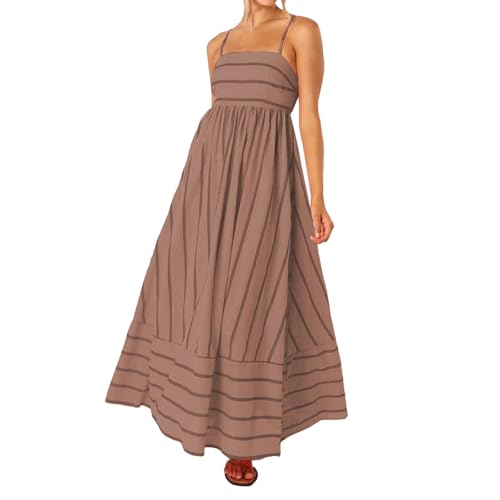 Robe longue rayée dos nu avec bretelles spaghetti et découpes graphiques