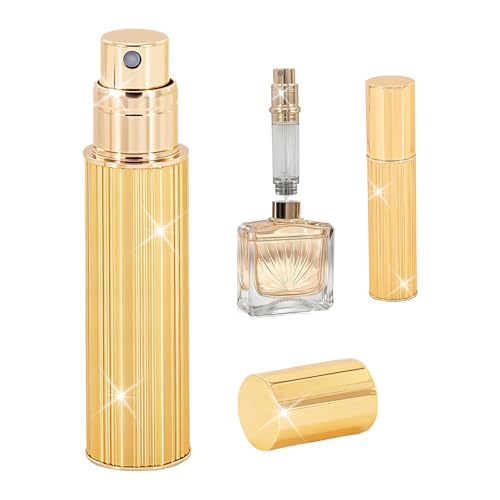 Refillable Travel Perfume Bottle Perfume Atomizer Bottom Fill Refillable Mini Cologne Dispenser Portable Empty Spray Bottle for Travel Fitness Ladies Men (Gold, 5ml)