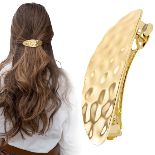 CustomyLife 1pc French Oval Hair Barrette for Women, 3.22x1.14in, Gold