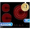 MIDEA Placa Vitroceramica 3 fuegos 6200 W – Vitroceramica Integrada con Panel de control tactil, Indicador de Luz, Temporizador, Child lock y Protección por Sobrecalentamiento