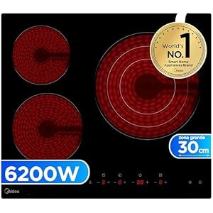 MIDEA Placa Vitroceramica 3 fuegos 6200 W – Vitroceramica Integrada con Panel de control tactil, Indicador de Luz, Temporizador, Child lock y Protección por Sobrecalentamiento