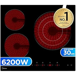 MIDEA Placa Vitroceramica 3 fuegos 6200 W – Vitroceramica Integrada con Panel de control tactil, Indicador de Luz, Temporizador, Child lock y Protección por Sobrecalentamiento