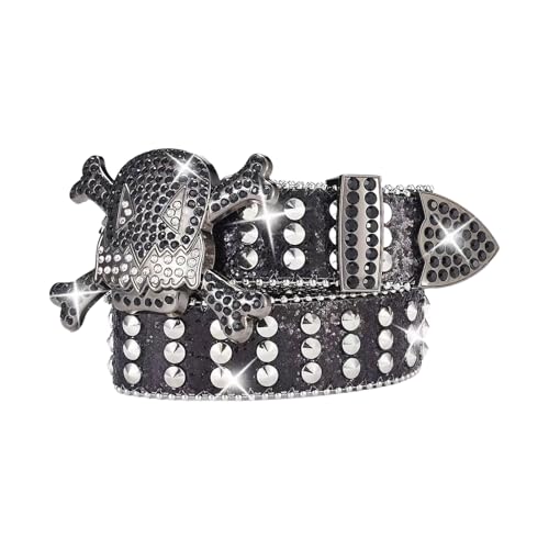 Blingbling Rhinestones Waist Belt Studded Skull Buckle Waist Costumes Rhinestones Heavy Duty For Jeans Pants