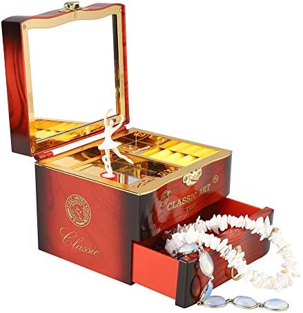 Coherny Creative Spin Music Box Ballerina Jewelry Box Mirror Play Compact Storage Box Birthday Gift for Girl