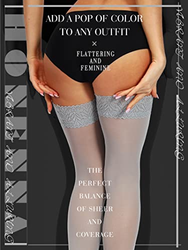 Image of HONENNA Semi Sheer Stay Up Lingerie Thigh High Stockings Lace Top Size A-F