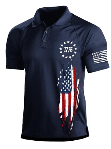 Polo para hombre 4 de julio, camiseta con botones y cuello corto, camiseta patriótica americana para hombre miniatura 5