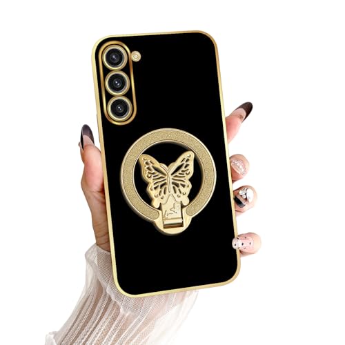 nancheng Compatible with Samsung Galaxy S23 Plus Case for Women/Girls, Cute Butterfly Kickstand with Wrist Lanyard Shockproof Protective Phone Cover - Black by nancheng - Used condition - US$6.15