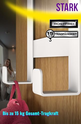 4happy Türgarderobe zum Einhängen - Türhaken für die ganze Wohnung, Standard Kleiderhaken Tür, stabile Türhakenleiste, rostfreie Haken zum Einhängen, Weiß