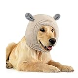YBGGJO 犬用帽子 冬 ペット帽子 防寒 洗える 犬猫 被り物 うさみみデザイン 写真撮影 誕生日 お出かけ 中型犬 大型犬 ニット帽 冬季に対応 (ベージュ)