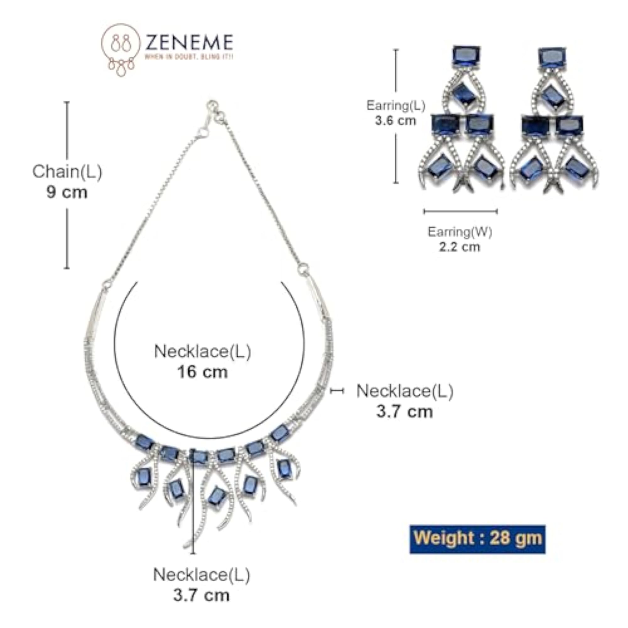 Rhodium-Plated American Diamond Studded Necklace Set