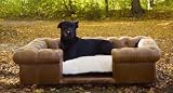 Casa Padrino Cama para Perros Chesterfield de Lujo marrón Vintage/marrón Oscuro/Blanco/Negro 134 x 104 x A. 37 cm - Cama para Perros de Cuero Genuino Rectangular - Muebles para Mascotas