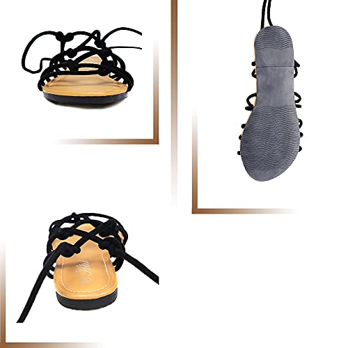 Image of Women's Lace Up Gladiator Flat Sandals Strappy Dressy Summer Tie Up