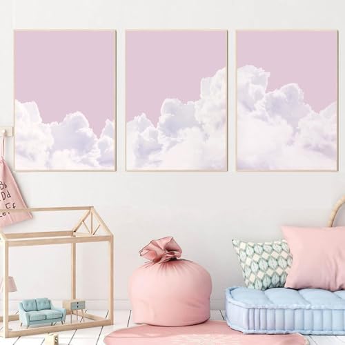 Pink Sky Watercolor Cloud Art Sunset Landscape Painting Blush Pink Artwork White Cloud Canvas Abstract Wall Art for Bedroom 16x24in