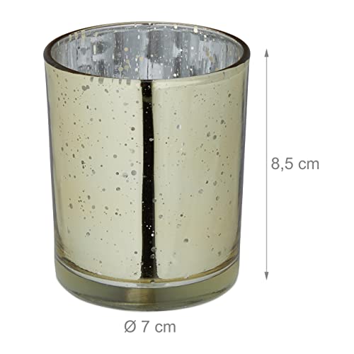 Relaxdays Tealight Holders, Set of 12, Table Decor, Votive Candle Glasses, H x Diam.: 8.5 x 7 cm, Home & Garden, Gold - Image 4