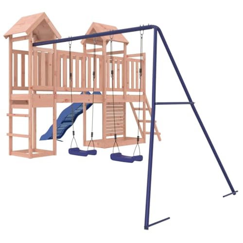 vidaXL Spielturm, Klettergerüst mit Rutsche Schaukel Kletterwand, Kinder Kletterturm mit Holzdach, Spiel-Zubehör für Garten, Holz Spielplatz, Massivholz Douglasie