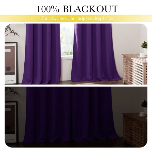 Nicetown 100% Blackout Curtain Panels, Thermal Insulated Same Color Liner Curtains For Kitchen, Noise Reducing Heat Blocking Drapes For Windows (Set Of 2, Royal Purple, 52-Inch Wide By 63-Inch Long) #TOP1