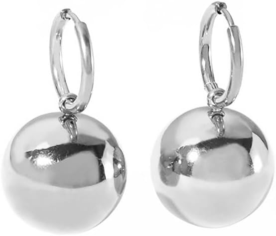 Kokoma Round Ball Dangle Hoop Earrings for Women Stainless Steel Minimalist Chunky Big Ball Small Huggie Hoops Statement Earrings Fashion Jewelry