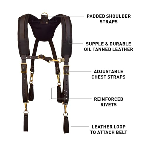 OX Tools Pro Oil Tanned Leather Tool Belt Suspenders for Men - Heavy Duty & Padded Support w/Adjustable Chest Strap OX-P263501 - Tirantes Para Bolsas de Construccion by OX - Image 2