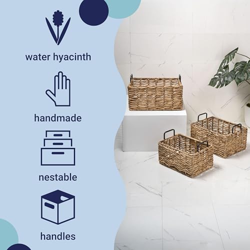 happimess Savoy Nesting Baskets 17" Water Hyacinth, Natural, Set of 3 by happimess - Used condition - Image 3
