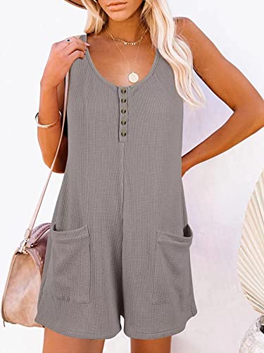 Yanfoam Rompers For Women Sleeveless Button Down Scoop Neck Summer Jumpsuits For Women #TOP1