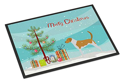 Caroline's Treasures BB2916MAT American Foxhound Merry Christmas Tree Doormat 18x27 Front Door Mat Indoor Outdoor Rugs for Entryway, Non Slip Washable Low Pile, 18H X 27W