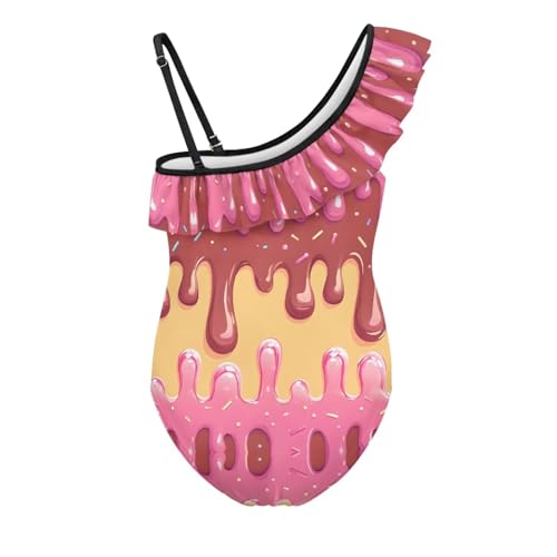 Image of Girls One Piece Bathing Suit,Slim-Fit Ruffle Strap Swimsuit with Adjustable Strap Quick Dry Summer Beach Swim Suit