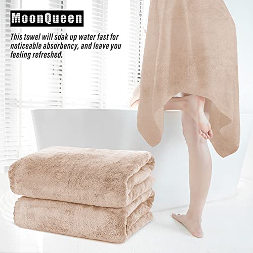 Moonqueen 2 Pack Premium Bath Towel Set - Quick Drying - Microfiber Coral Velvet Highly Absorbent Towels - Multipurpose Use As Bath Fitness, Bathroom, Shower, Sports, Yoga Towel (Brown) #TOP6