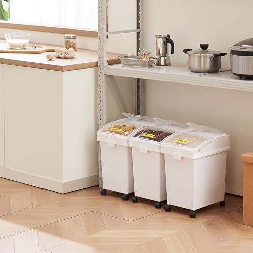 VEVOR Ingredient Bin, 5.2 Gallons Capacity Ingredient Storage Bin, 3 Pcs/Set, PP Material Flour Bins On Wheels, White Shelf Ingredient Bin with Scoop and Sliding Lid, Commercial Storage Bins by VEVOR - Image 2
