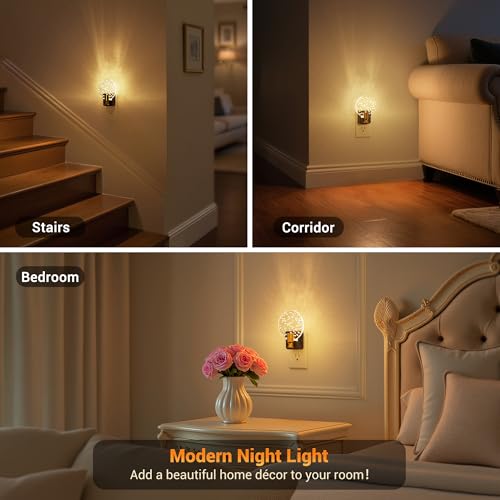 Image of JandCase Night Light, Dimmable Night Lights Plug into Wall 2 Pack | Bubble Nightlight with Auto On /Off Light Sensor, 0-100LM LED Round Nightlights, 180Rotatable Acrylic Nite Light for Hallway