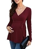 Design: Stillshirt mit Gürtel, Die Truhe ist plissiert und der Saum ist sehr locker für den gesamten Schwangerschaftszyklus, auch für nicht schwangere Frauen.