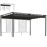 Outsunny Pergola Jardin Extérieur 3x4m avec Tonnelle à Vigne, Protection UV50+ et Toit Rétractable - Abri de Terrasse en Acier et Panneaux d'Intimité pour Plantes Grimpantes et Terrasse, Gris Foncé