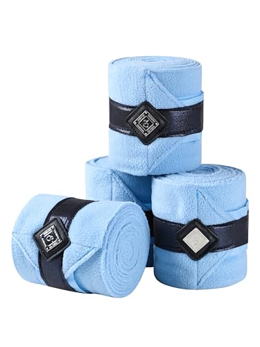 GemRebel Horse Polo Wraps Upgrade with Bling Leg Wraps for Horses 4-Pack Fleece Leg Wraps Stable Supplies-Ice Blue L