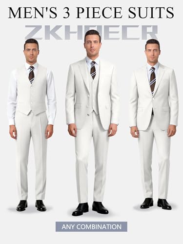 Image of Men's 3 Piece Slim Fit Suit Set, Two Button Blazer Solid Jacket Vest Pants Wedding Business Suit