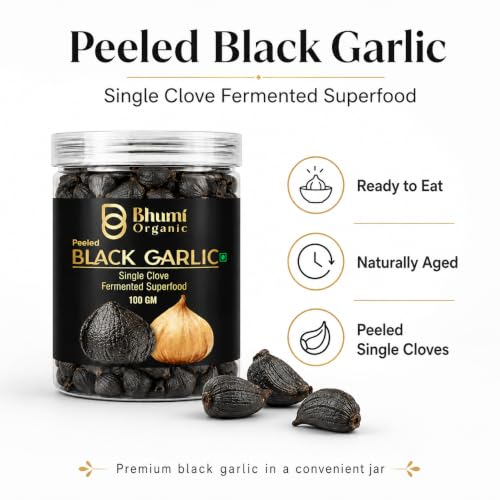 Image of Bhumi Organic Peeled Black Garlic Single Clove 100 gm | Fermented Superfood, Ready to Use