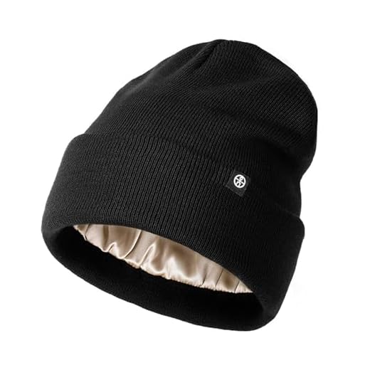 Ruzister® Gorro de invierno con forro de satén para hombre y mujer, gorro de punto con forro de seda con gorro suave, gorro de lana elástico, color negro, Negro , L