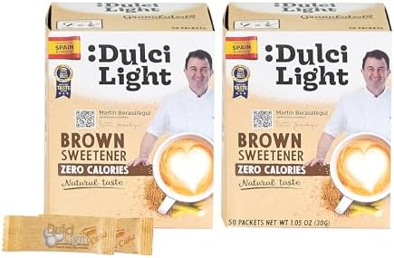 Food Factor Dulci Light Brown Sweetener Sticks Zero Sugar, Zero Calorie, Zero Carb, Cane Honey Sugar Granulated, Keto Friendly, Vegan, Suitable For Diabetic | Made in Spain 0.6 Gm (100 sticks)
