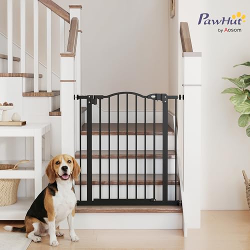 PawHut Pressure Fit Dog Stair Gate No Drilling Safety Gate Auto Close for Doorways, Hallways, 74-80cm Adjustable, 78cm Tall, Black - Image 3