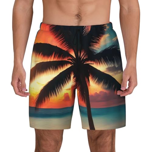 Short de bain pour homme imprimé palmier et coucher de soleil