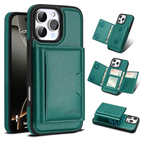 Godzoen for iPhone 16 pro Wallet Case, 2-in-1 Detachable Wallet Case, Card Holder RFID Blocking, Fashionable Faux Leather Card Slot & Folding Design (Green 6.3'')
