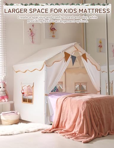 besrey 2 IN 1 Kinderzelt, Kinder Spielhaus Indoor mit Matte und Lichtern, Kinder Bettzelt,Spielzelt für Drinnen,Prinzessin Zelt, Kinderspielhaus, Kinderzimmer Dekor ab 3 Jahre
