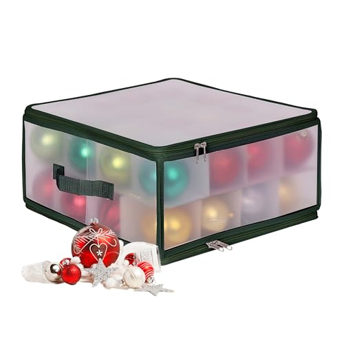 Caja Organizadora Para Adornos Navideños Relaxdays, 32 Bolas, 18 X 36 X 36 Cm, Plástico, Cartón, Verde Transparente