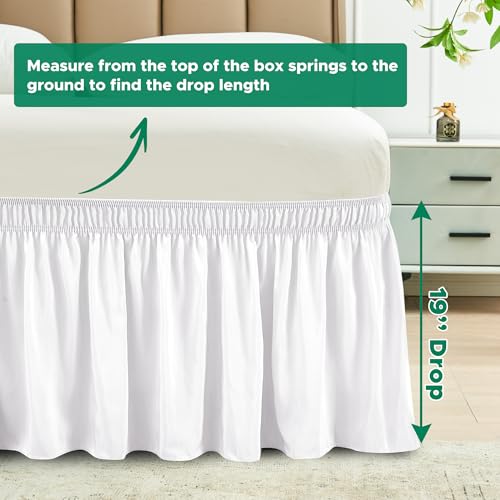 Biscaynebay Wrap Around Bed Skirts for Queen Beds 19" Long Drop, White Adjustable Elastic Dust Ruffles Easy Fit Wrinkle & Fade Resistant Silky Luxurious Fabric Solid Machine Washable by Biscaynebay - Image 3