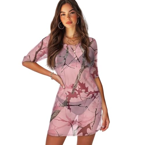 Robe de plage camouflage rose M : cache-maillot d'été transparent