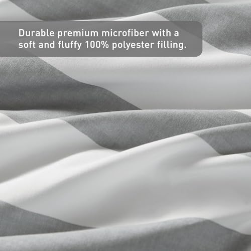 Reversible Striped King Comforter Set-Bed in A Bag 7-Pieces Bedding Set with Double-sided Stripes Design-Warm & Cozy Bed Set Includes King Size Comforter, Sheets set, Pillowcases and Shams, Grey — view 6