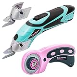 Pink Power Electric Fabric Scissors for Crafts, Sewing, Cardboard, Carpet & Scrapbooking - Heavy Duty Cutting Tool, Automatic Cordless Electric Scissors Fabric Cutter & Rotary Cutter Set (Aqua Splash)