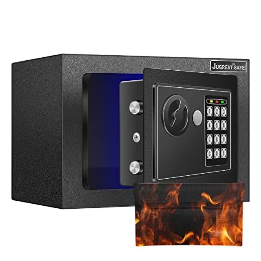 JUGREAT Fire Resistant Money Safe Box for Home with Fireproof Money Bag for Cash Safe Hidden, Security Safe Box for Money Safe with Keys,With Induction Light for Home Office Hotel