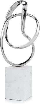 Modern Day Accents Lazo Abstract Sculpture on Marble, Silver, White, 4109